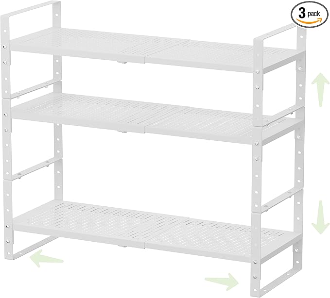 Expandable Countertop Organizer Rack/Shelf with Borders. for Kitchen, Pantry or Office - Heavy-Duty Steel Construction