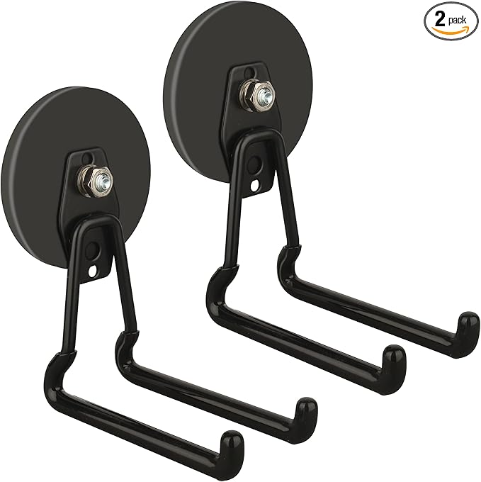 ULIBERMAGNET New Updated Gaint Magnetic Hooks,2 Pack Heavy Duty Large Magnetic Hooks for Extension Cord, Cable, Hose, Power Cord,Rope,Drill,Jig Saw,Circular Saw,Garden Lawn Tools (Black/3.46inch)