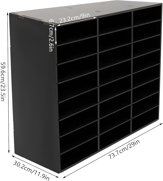 24 Compartments Literature Organizer, Desktop File Sorter Mail Center Paper Storage Cabinet Classroom Mailbox for Files Documents Papers Magazines (Black 24Slots)