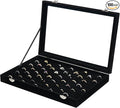 Ring Organizer for Jewelry, Ring Holder Box with Clear Lid, Dustproof Velvet Rings Display Tray Storage Case, 100 Slot Glass Top Jewelry Tray Drawer Insert for Multiple Rings Studs Earring (Black)