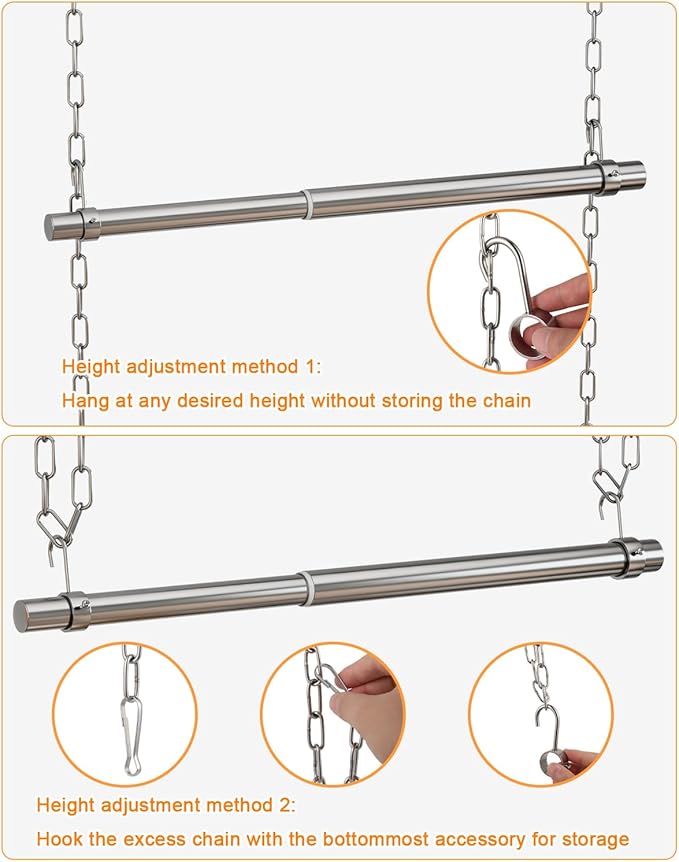 Hanging Closet Rod, Adjustable Width and Height Closet Rods Extender, 17-52inch Heavy-Duty Stainless Steel Bar, Space-Saving Closet Rod Hanging Clothes, 1Pack(Silver)