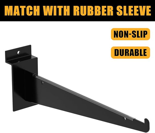 10" Black Slat Wall Shelf Brackets,10 PCS Slat Wall Brackets with Lip, Floating Metal Slat Wall Accessories