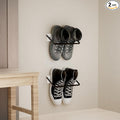 2-Pack Wall Mounted Shoe Rack, Wooden & Metal Foldable Shoe Rack - Space Saving Wall Shoe Holder for Entryway, RV, Camper, Closet, Apartment, Fits Various Shoes-White