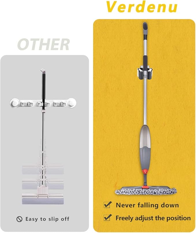 Verdenu 25 Pack Broom Holder Wall Mount, Mop and Broom Holder Wall Mount, Stainless Steel Command Mop Holder with Screws, Garden Tool Storage Organizer for Kitchen, Home, Bathroom, Garage, Grey