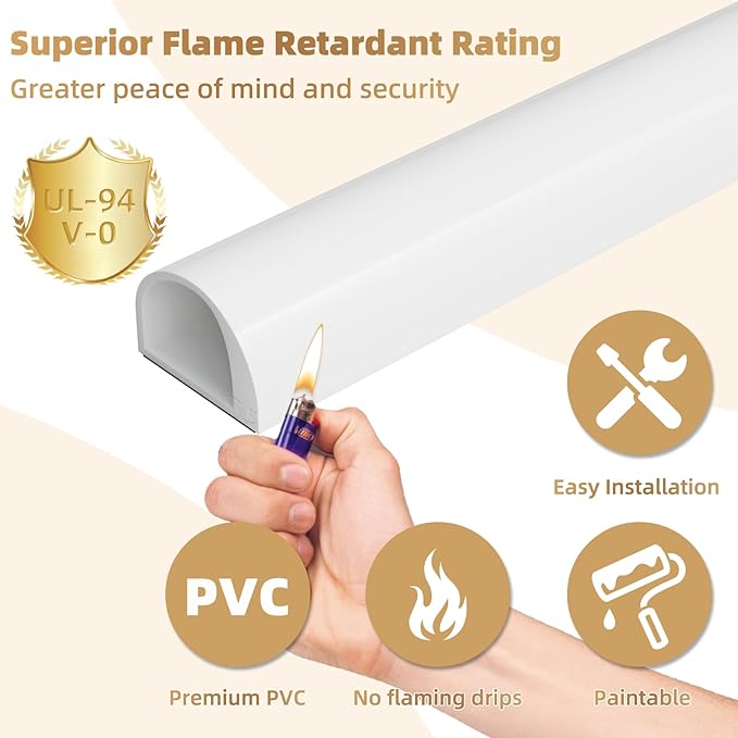 118" Side Open One Cord Hider (<1/4") for Wall Mounted Tv,Extension Cable Cover to Hide Conceal Cords Along Wall,Wire Raceway Management Cable Concealer Channel,Electric Cord Organizer Wiremold,White