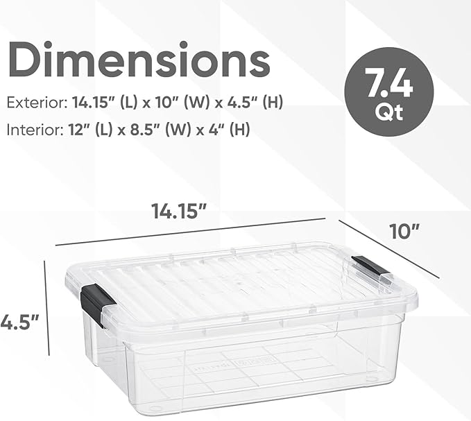 Superio 7.4 Quart Clear Plastic Storage Bin with Lid, Non-Toxic, BPA Free, Odor Free, Organizer Storage Box, Stackable Plastic Tote for Home, Garage, School, and Office