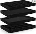 Lainrrew Jewelry Tray, 4 Pack Jewelry Organizer Velvet Jewelry Tray Stackable Jewelry Trays, Necklace & Earring Holder, Divided Bracelet & Ring Storage, 13.8"x9.5"x1.2" - Elegant Display Case (Black)