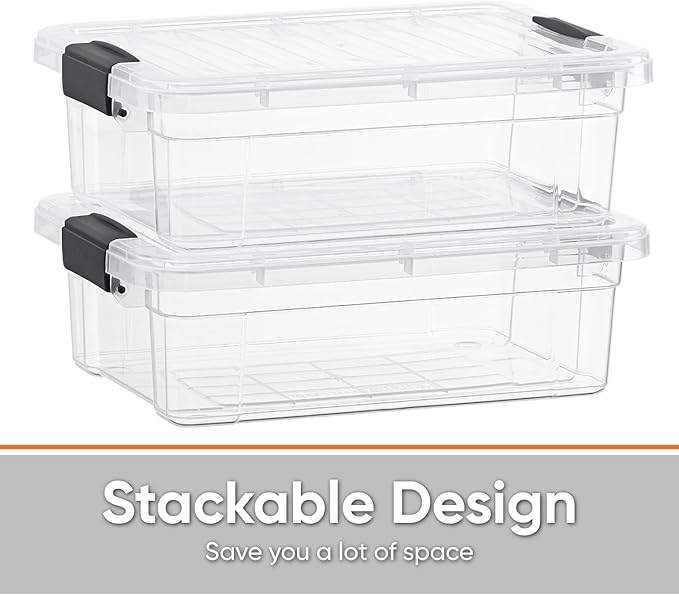 Superio Clear Storage Boxes with Lids, 4.5 Quart Plastic Container Bins for Organizing, Stackable Crates, BPA Free, Non Toxic, Odor Free, Organizers for Home, Office and Dorm, 8 Pack
