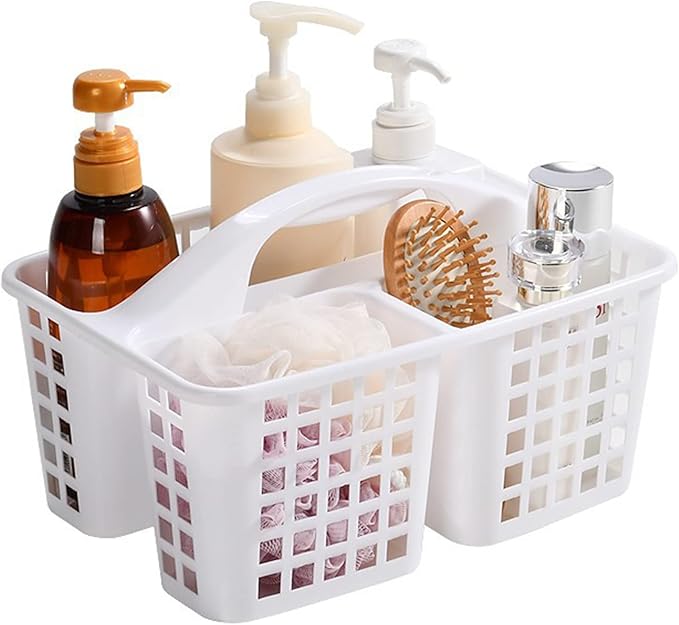 JiatuA Portable Shower Caddy Basket with Compartments Cleaning Supplies Organizer with Handle Plastic Storage Divided Tool Bin for Bathroom, Bedroom, Kitchen, College Dorm, Garden, Under Sink, White