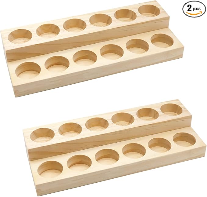 2 Pcs Wooden Essential Oil Display Stand 2 layer Tabletop Essential Oils Perfume Storage Racks Oil Bottles Holder Essential Oil Organizer Nail Polish Shelf for Organizing Displaying