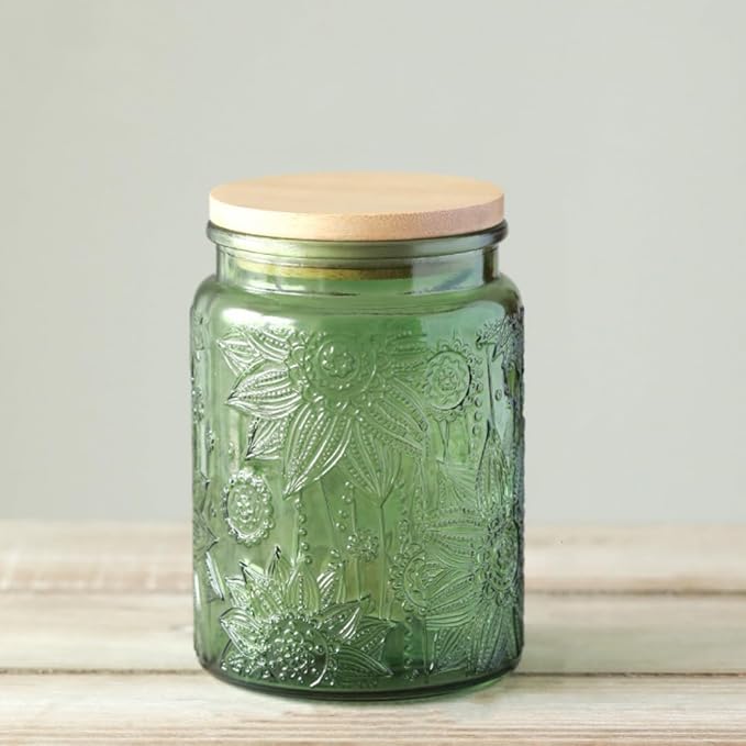 ANSQU Set of 2 Glass Jars with Lids, 23.7 FL OZ Vintage Glass Storage Jars, Cookie Jar Sugar Container for Kitchen Counter, Pantry, Candy Jar with Lid (Green, 2Pack)