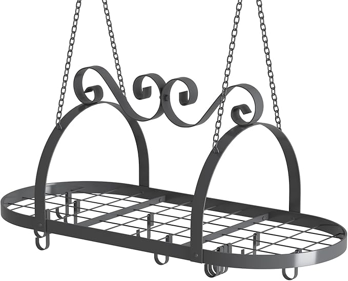 33" Pots and Pans Hanging Rack, Heavy-duty Metal Pan Rack Hanger Organizer with Hooks, Hanging Pot Rack Ceiling Mount for Kitchen Cookware Utensils Toiletries