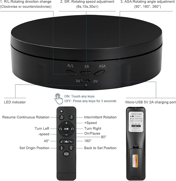 Motorized Rotating Display Stand for Jewelry, Automatic Mute Rotating Stand, Electric Turntable with USB for Display, Remote Control