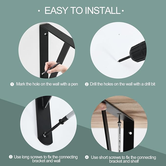 12 Pack L11 x H 8" Black Heavy Duty Shelf Brackets with Screws Metal Shelf Brackets Shelf Support Angle Brackets for Shelves L Brackets Heavy Duty Floating Shelf Brackets