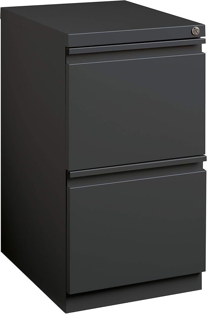 20 Inch Deep Metal Mobile Pedestal File 2 Drawer File-File with Full Width Pull, for Home and Office, Holds Letter Width Hanging Folders, Charcoal