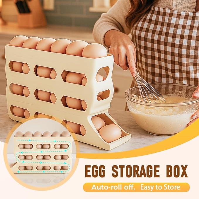 4-Tier Refrigerator Egg Holder, Automatic Gravity-Fed Rolling Egg Dispenser with Easy-Load Design, Space-Saving Fridge Organizer for Up to 30 Eggs, Kitchen & Pantry Storage Container (White) (gray)