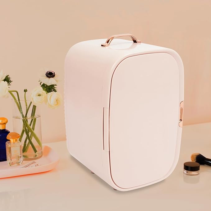 Mini Skincare Fridge,12L Makeup Cosmetics Refrigerator Beauty Fridge for Cosmetic Storage Skincare Fridge Portable Small Refrigerator for Cosmetics, Skin Care (Pink, Without ED Light Mirror)