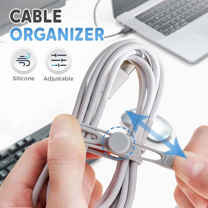 Data Cable Organizer,Multicolor Silicone Cable Ties,Reusable Cable Management Organizers,Multipurpose Elastic Cord Organizer For Bundling Earphone/Phone Charger/Computer Cords (5PCS)