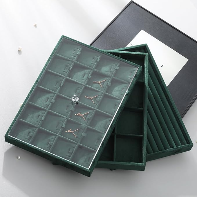 Acrylic Stackable Cover For Most 9.46" D x 13.79" W x 1.18" H Inch Jewelry Trays, Transperant Clear Dustproof Lid With Small Handle For Stackable Tray, Lid Size 9.06" D x 13.4" W x 0.75" H