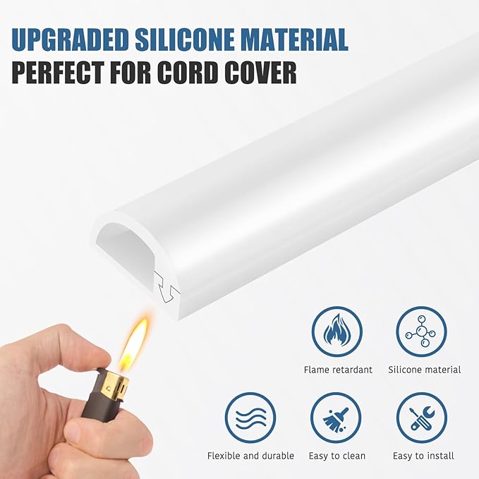Silicone Wall Wire Hider, Side Open Wire Covers for Cords on Wall, 10FT Self-Adhesive Flexible Cord Hider for Mounted TV, Home Office, Cavity 0.63" W x 0.31" H