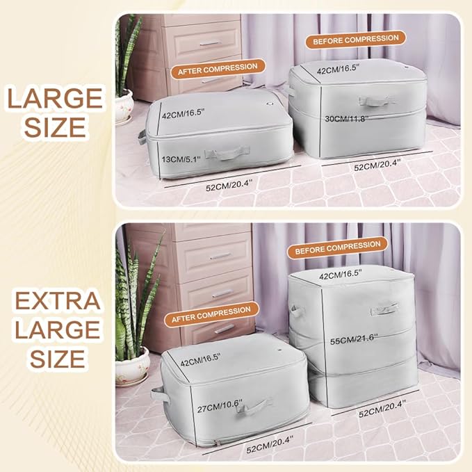 Space saver bag,for quilts, duvets or other fluffy clothing.Measures 21" L x 16.5" W x 11.2" H when unfolded and 21" L x 16.5" W x 4.8" H when compressed.Green