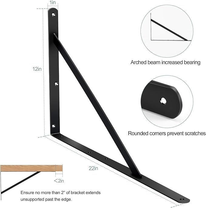16 Pack L22 x H 12" Black Heavy Duty Shelf Brackets with Screws Metal Shelf Brackets Shelf Support Angle Brackets for Shelves L Brackets Heavy Duty Floating Shelf