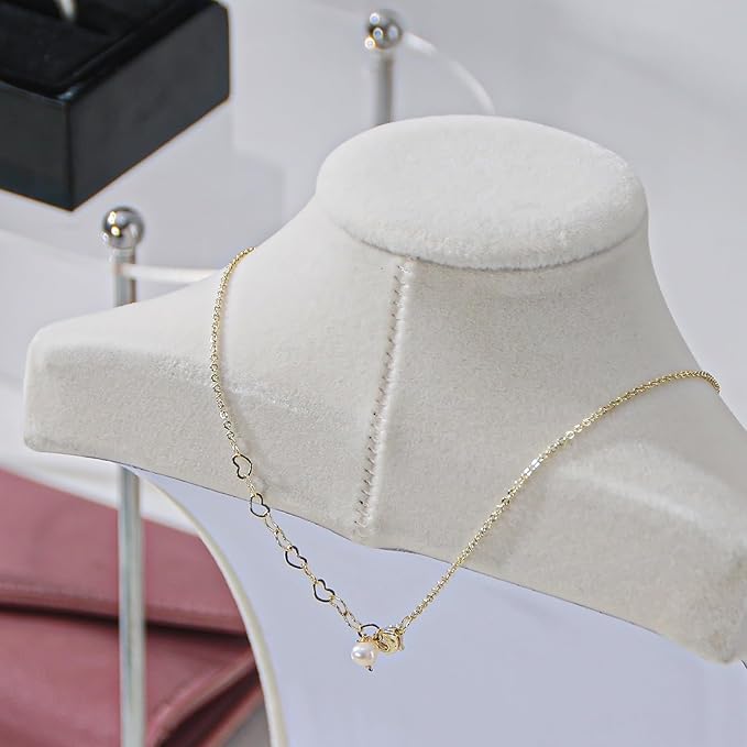 Necklace Bust Stand for Selling, Beige Velvet Necklace Display Holder, Jewelry Necklace Organizer Rack for Home Use or Store Show (11"Height)