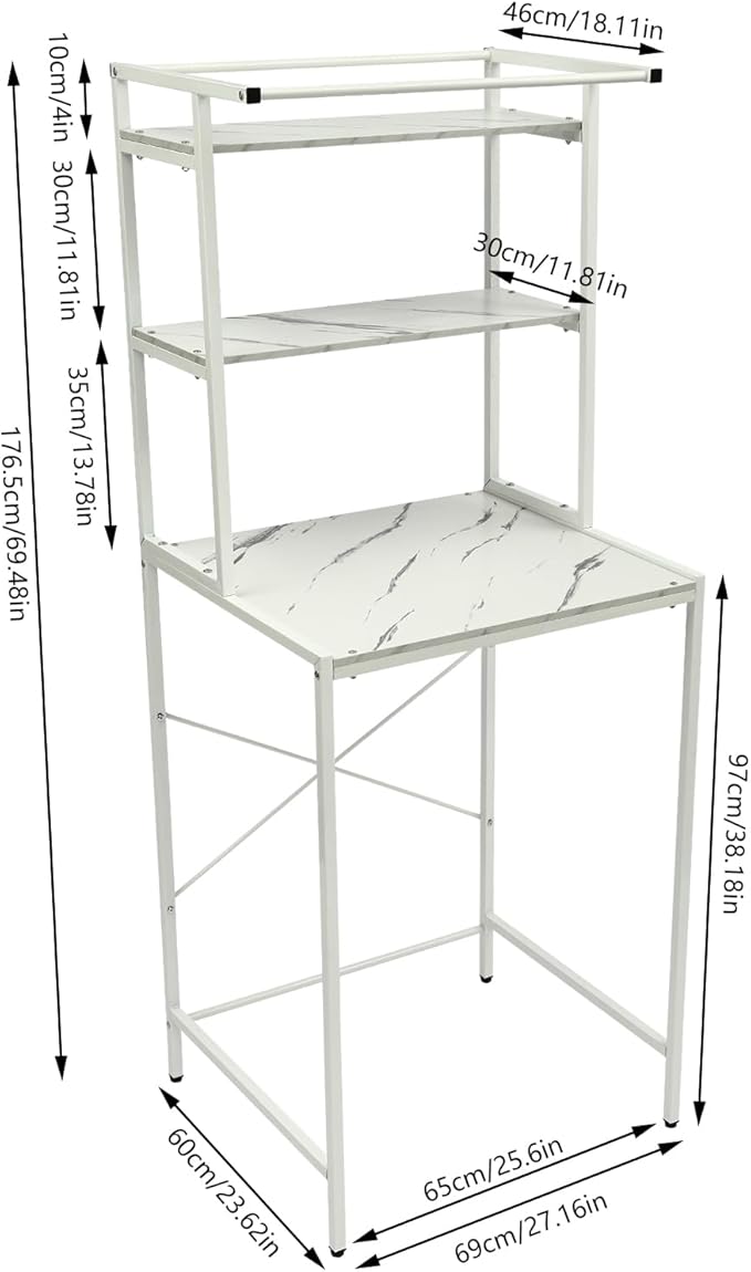 Gdrasuya10 White Over The Washer & Dryer Storage Shelves, 3 Tier Washing Machine Storage Shelf Utility Rack Standing Laundry Storage Shelf Organizer Save Space for Laundry Room