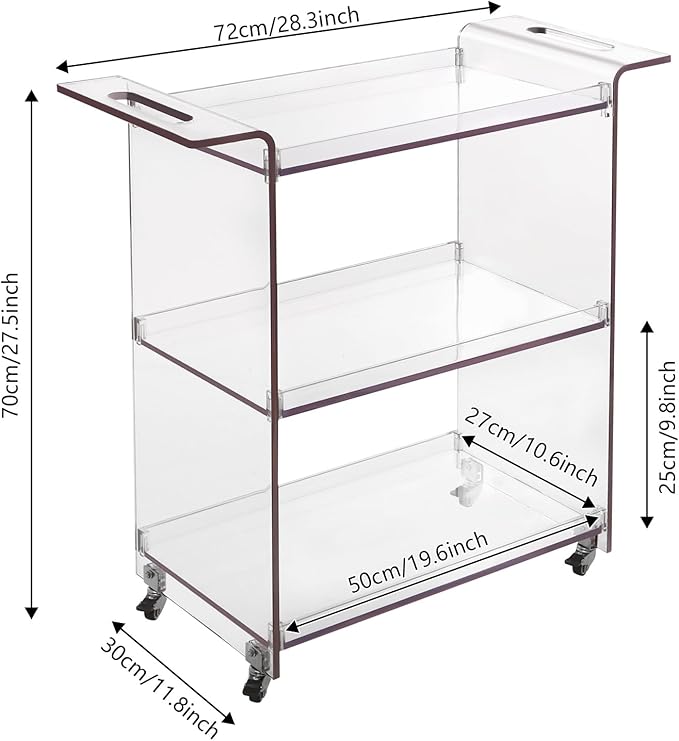 3-Drawer Rolling Storage Cart, Plastic Storage Organizer Rolling Cart with Wheels, Organizing Drawers for Home, Bathroom, Bedroom, Office, and Classroom, Clear
