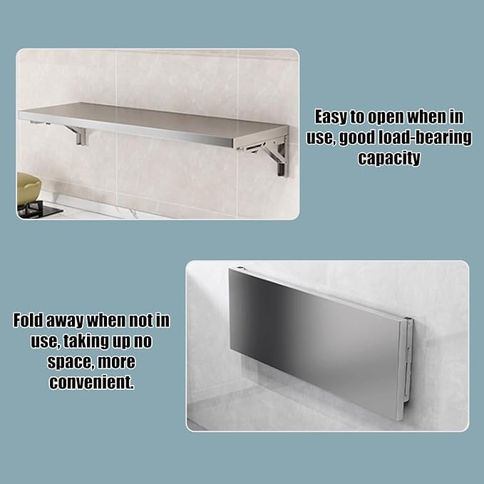 304 stainless steel folding table, wall-mounted folding table, kitchen storage shelf, made of food-grade stainless steel material, suitable for living room, balcony, bathroom, or laundry room.(40*30cm