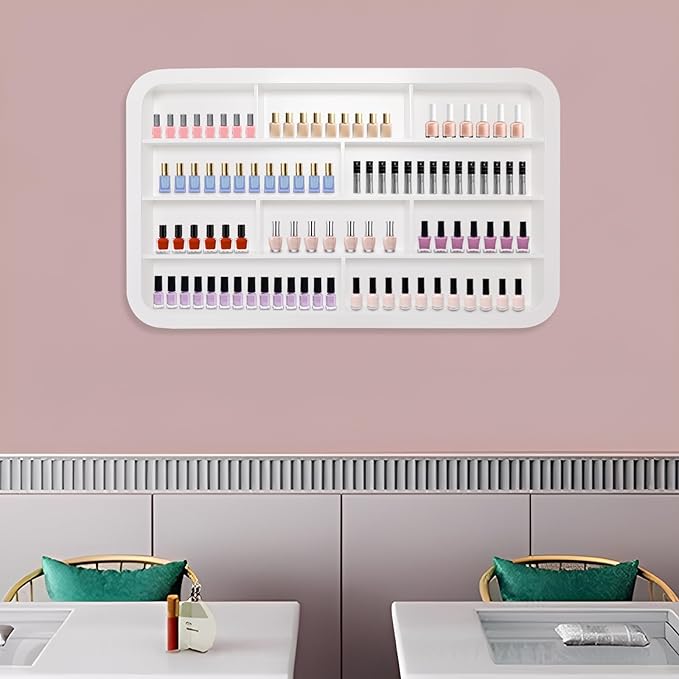 Wall Mounted Nail Polish Racks 4 Tier Hanging Nail Polish Storage Holder Cosmetic Display Stand Nail Polish Shelf Organizer for Home Salon Business Spa