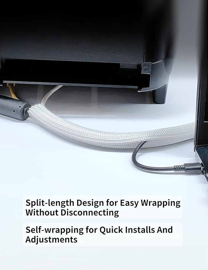 Cable Management Split Wire Loom Sleeve - Cord Hider & Protector for Desk, Pet Chew Proof, Wire Cover Organizer, Flexible Tube for Wires and Cables (3/4 & 1/2 Inch 10FT, White)