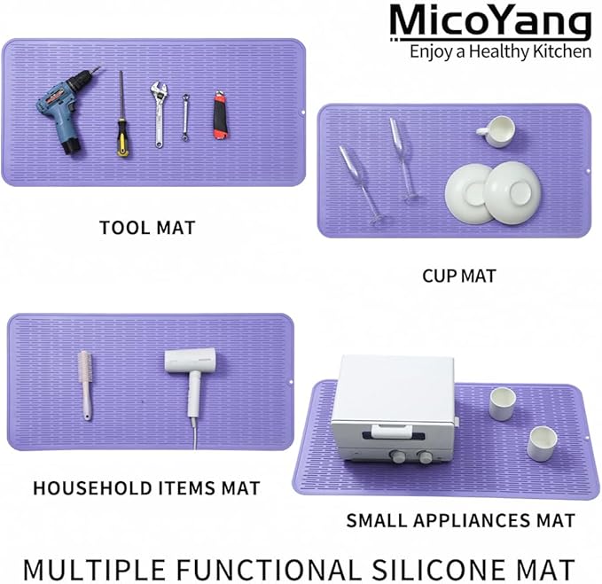 Silicone Dish Drying Mat for Multiple Usage,Easy clean,Eco-friendly,Heat-resistant Silicone Mat for Kitchen Counter or Sink,Refrigerator or Drawer Liner Light Purple 5XL 36inches x 18inches