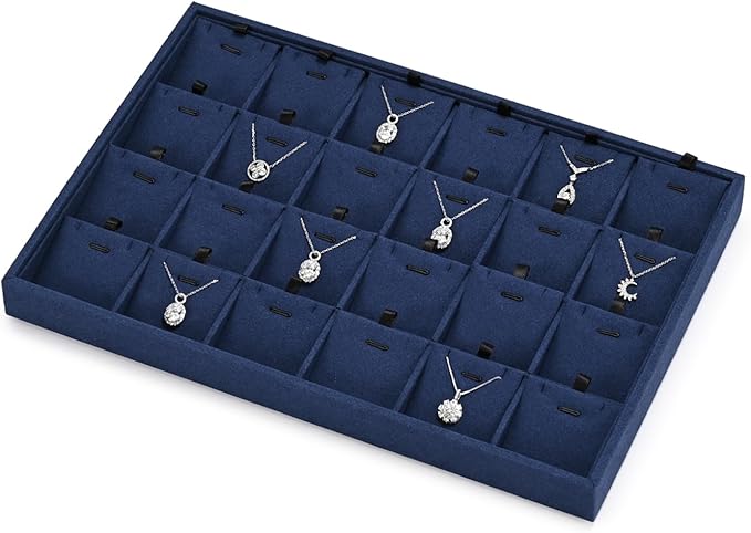 24 Grids Microfibrt Necklace Tray Jewelry Display Tray Necklace Holder Display Trays for Drawers With Removable Jewelery Cards Necklace Pendant Bracelet Storage Tray (Beige)