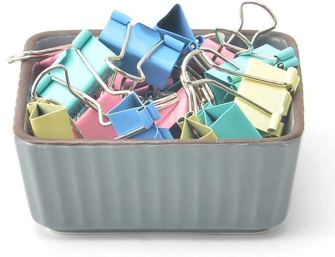 Ceramic Set 2, Square Dispenser/Organizer/Holder for Desk - Cute Office Binder Clip/Pin holders (Yellow)