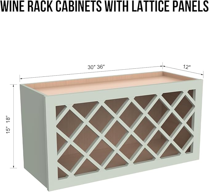 Solid Wood RTA Wine Bottle Rack Wall Cabinet with Lattice Panels - Wine Storage for Bar, Pantry, Cellar - Mocha (Jade Green, 36'W 12'D 18'H)