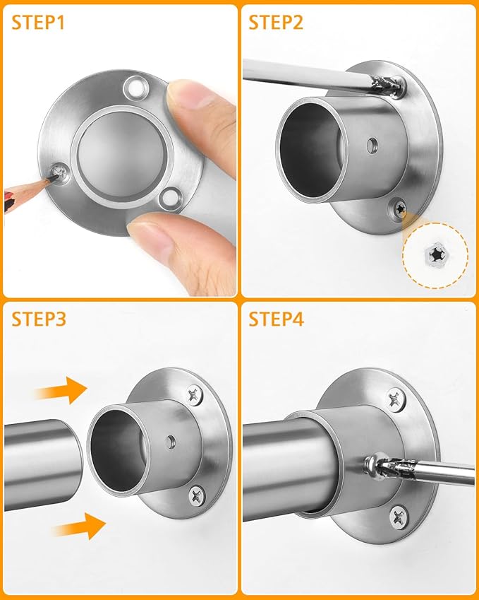 Closet Rods for Hanging Clothes, 17-76 Inch Heavy Duty and Stepless Adjustable Closet Poles, Stainless Steel Closet Hanging Rod for Closet, Wardrobes, Laundry Room, Bathroom, RV (Silver)