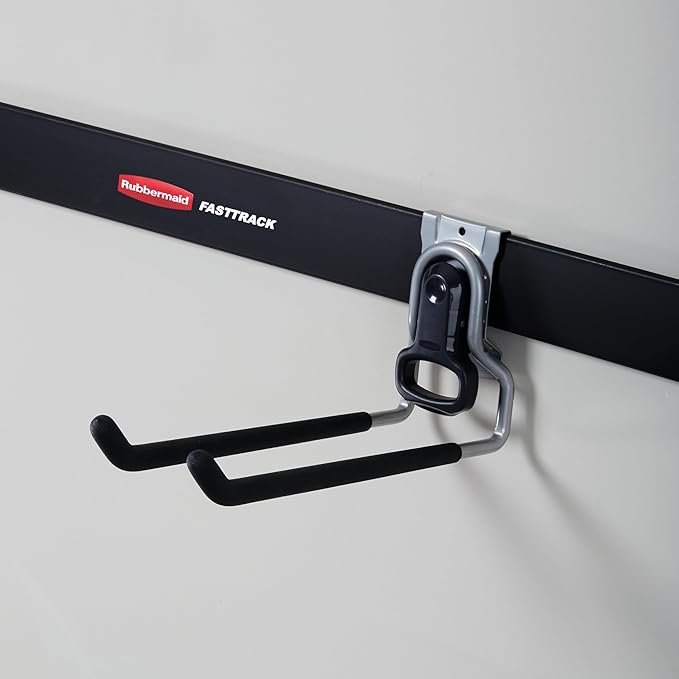 Rubbermaid Fasttrack Wall Mounted Garage Storage Utility Multi Hook for Tools, Chairs, Hose, Equipment, and Other Items, Supports 50 Lbs Each (4 Pack)