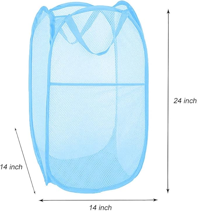 Larpur Pop up Laundry Hamper, Collapsible Laundry Basket, Portable Mesh Clothes Hamper for Kids Room, College Dorm, Bathroom, Foldable Hamper with Carry Handles, Sky Blue