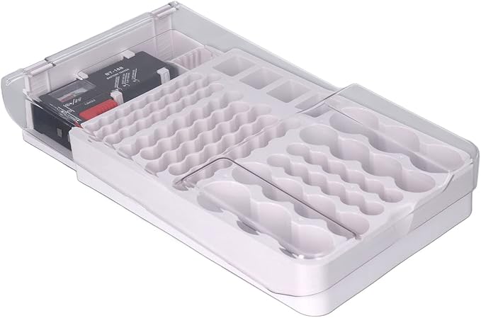 Battery Organizer, Battery Holder Box Holds, Large Capacity Battery Storage Box Organizer Soft Padding for Home Office Workshop 12.2 * 6.85 * 2.36 in