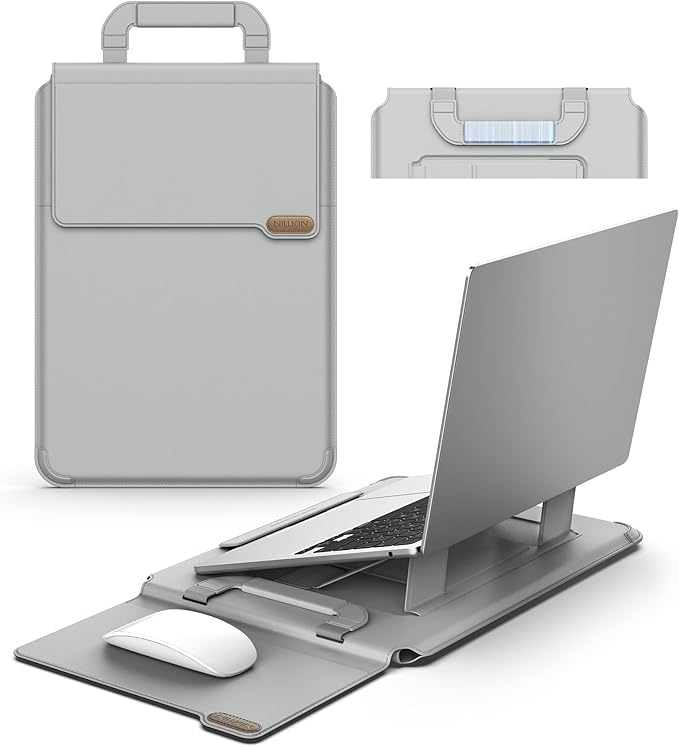 Nillkin 14 inch Laptop Sleeve with Handle (4-in-1), 2 Stand Modes, MacBook Sleeve with Adjustable Stand & Mouse Pad, Slim Laptop Case 14 inch for Samsung/Surface/HP/Chromebook/Dell 12-14'', Gray