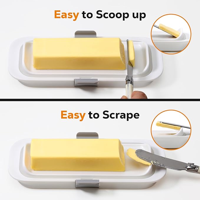 Pisol Butter Dish with Lid for Countertop and Refrigerator Door Shelf, Airtight Butter Keeper Container, Butter Holder for East/West Coast Butter, BPA-free, Microwave/Dishwasher Safe