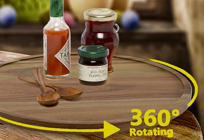 12" Acacia Wood Lazy Susan Organizer Kitchen Turntable for Cabinet Pantry Table Organization