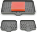 3-Pack Silicone Soap Dish, Sponge Holder for Sink, Kitchen Soap Tray, Bathroom Soap Holder, Sponge Tray with Drain (Grey)
