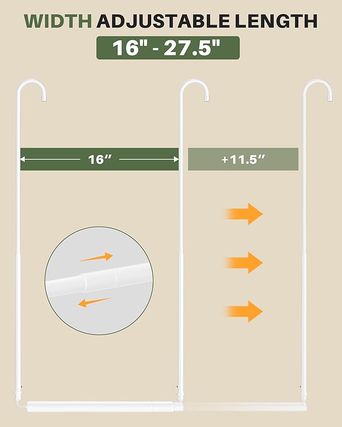 Hanging Closet Rod, 2 Pack Adjustable Height & Width Closet Rods for Hanging Clothes-Closet Extender Hanging Rod Space-Maximizing Design Suitable for Hanging and Drying Clothes, White