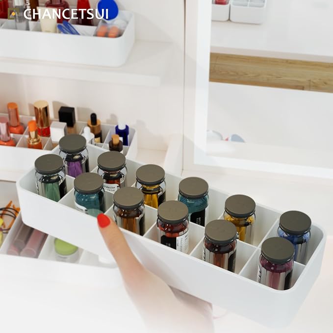 Organizer Holder for Lipstick Nail Polish: Lip Gloss Makeup Storage Drawer Organizers, Vanity Small Perfume Rack Plastic Tray Lipgloss Mascara Holders Stand Cosmetic Display Case 24 Spaces, White