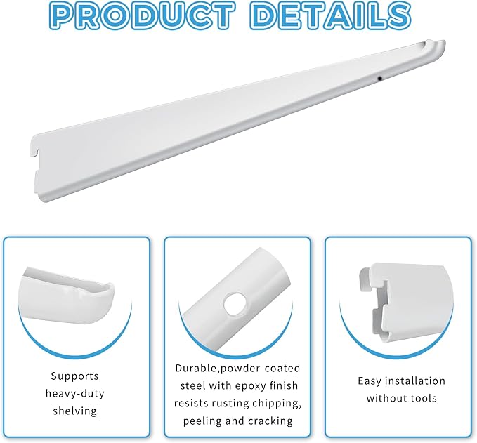 10 Pack 11.5‑Inch Adjustable Wire Shelf Brackets – Heavy‑Duty Double‑Track Closet & Wall Shelving System Supports（White）