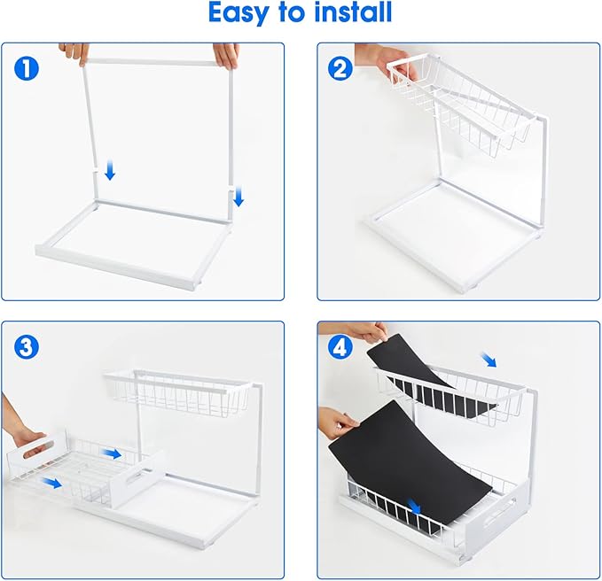 Under Sink Organizer, 2 Tier Under Sink Organizers and Storage Multi-Purpose Under Sink Storage for Bathroom Kitchen (White)