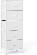 DUMOS Nightstand with 5 Drawers Bedside Table with Removable Fabric Bins Sturdy Steel Frame Wood Top Organizer Furniture for Bedroom Closet Living Room, White