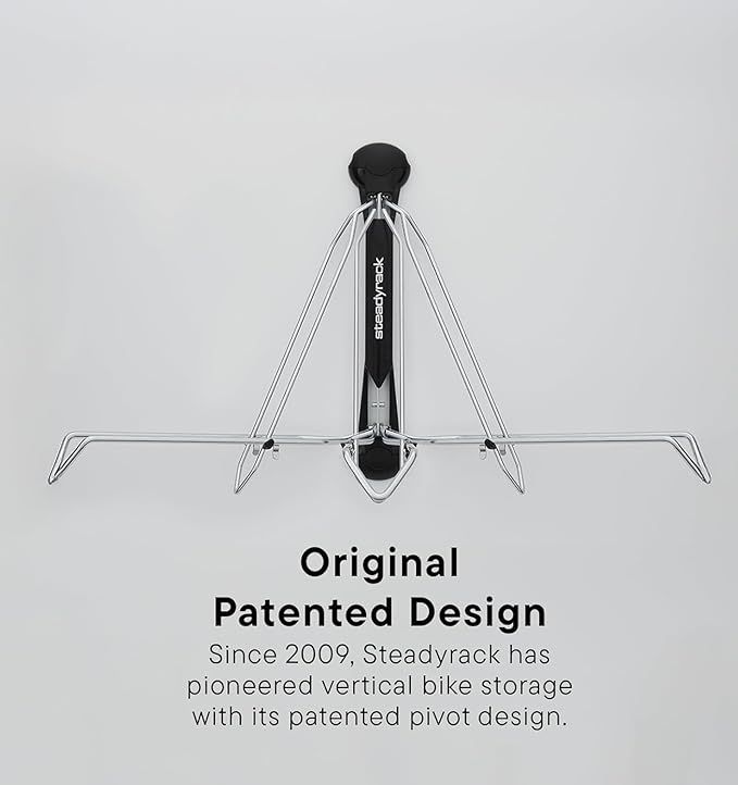 Steadyrack Bike Rack for Mountain Bikes - The Original Wall Mounted Vertical Bike Storage - Fits Wide Tires - Space Saving Pivot Design - Heavy-Duty Steel Rack for Indoor Garage, Apartment or Home Use